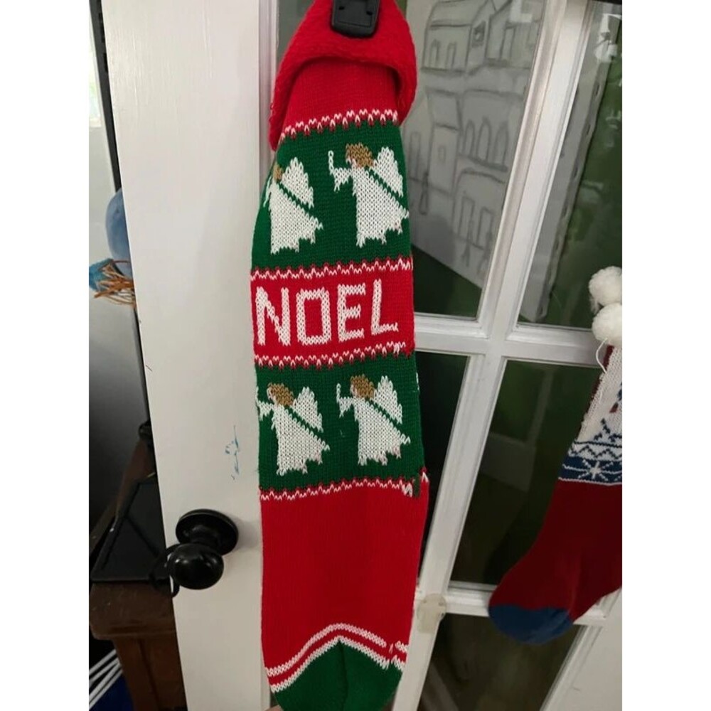 Vintage Knitted Christmas Stocking with Angle Pattern Noel